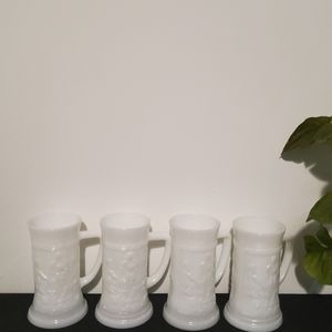 Milk Glass Stein Raised Pattern Vintage Federal Glass Milk Glass Steins Set of 4